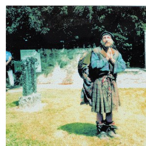 Maggi" James takes a break in Fortingall Churchyard